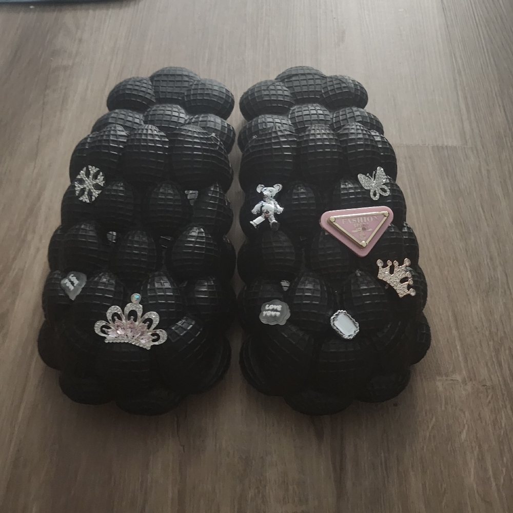 Women's Bubble Slides With Rhinestone Charms